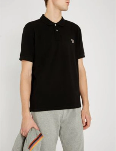 Shop Ps By Paul Smith Mens Black Zebra-embroidered Cotton-piqué Polo Shirt