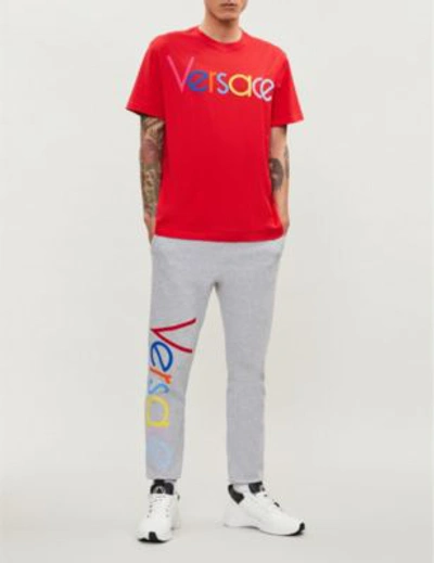 Shop Versace Logo-print Cotton-jersey T-shirt In Hot Red