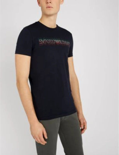 Shop Emporio Armani Logo-print Stretch-cotton T-shirt In Navy
