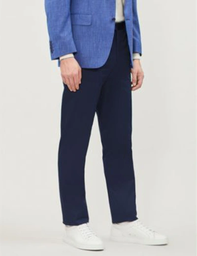 Shop Canali Regular-fit Straight Stretch-cotton Trousers In Navy