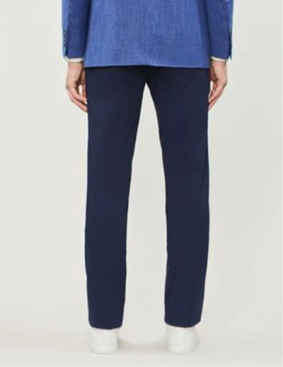 Shop Canali Regular-fit Straight Stretch-cotton Trousers In Navy