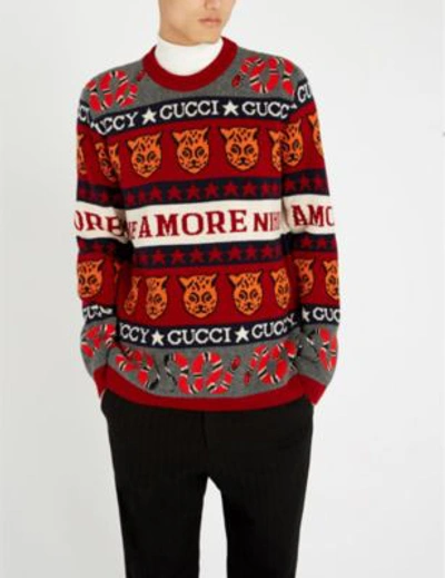 Shop Gucci Logo-intarsia Wool Jumper In Bordeux