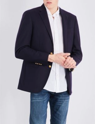 Shop Polo Ralph Lauren Notch-lapel Doeskin Wool Jacket In Navy