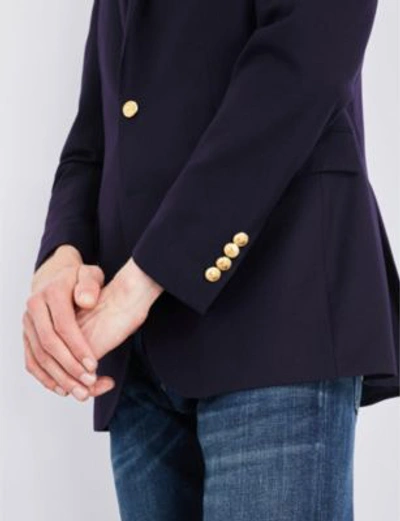 Shop Polo Ralph Lauren Notch-lapel Doeskin Wool Jacket In Navy