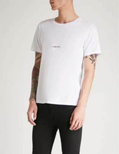 Shop Saint Laurent Logo-print Cotton-jersey T-shirt In White