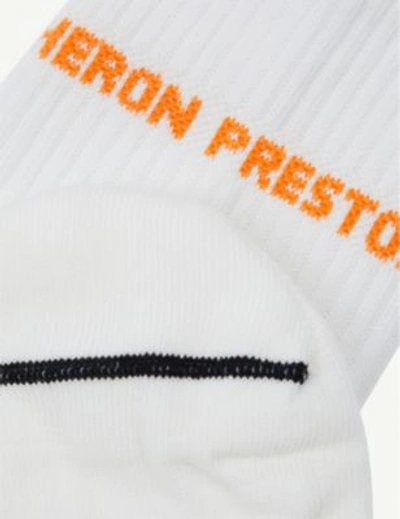Shop Heron Preston Logo-embroidered Ribbed Cotton-blend Socks In White