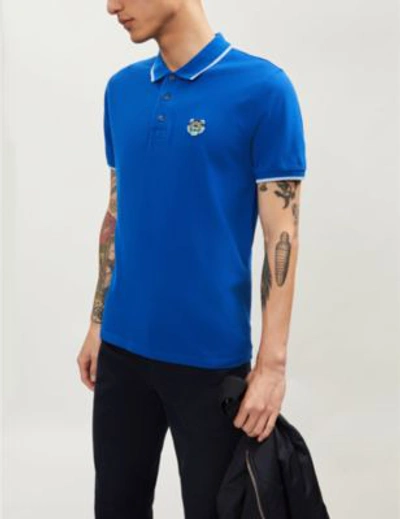 Shop Kenzo Tiger-appliqué Cotton-piqué Polo Shirt In French Blue