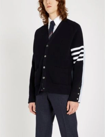 Shop Thom Browne 4-bar Cotton Cardigan In Navy