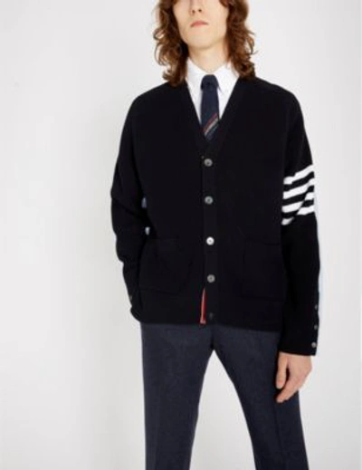 Shop Thom Browne 4-bar Cotton Cardigan In Navy