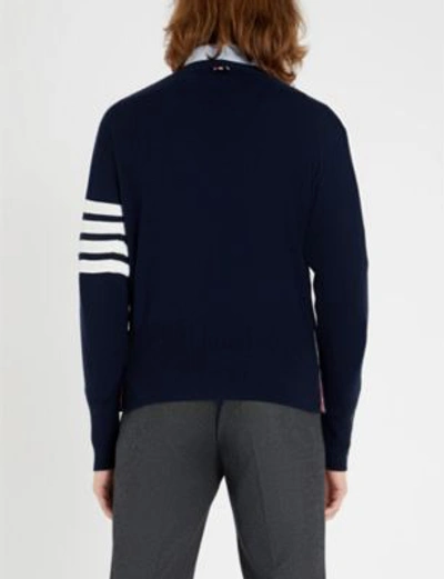 Shop Thom Browne Signature-stripe Cashmere Cardigan In Navy