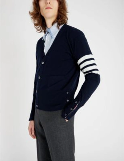 Shop Thom Browne Signature-stripe Cashmere Cardigan In Navy