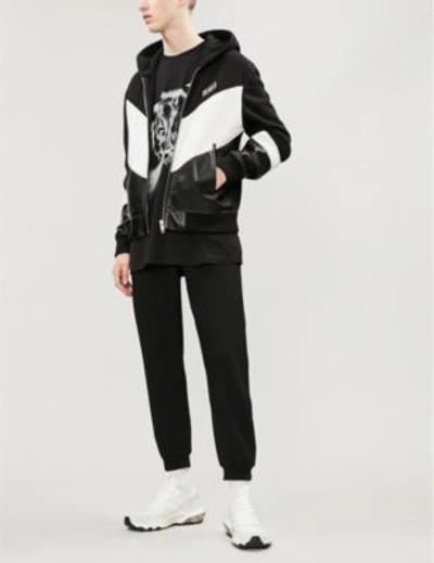 Shop Givenchy Colour-blocked Cotton-jersey And Leather Hoody In Black/white