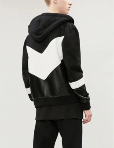 Shop Givenchy Colour-blocked Cotton-jersey And Leather Hoody In Black/white