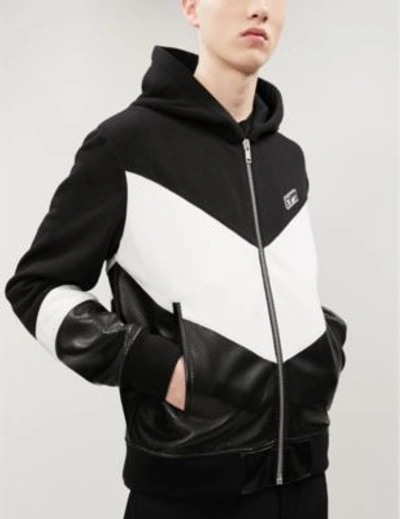 Shop Givenchy Colour-blocked Cotton-jersey And Leather Hoody In Black/white