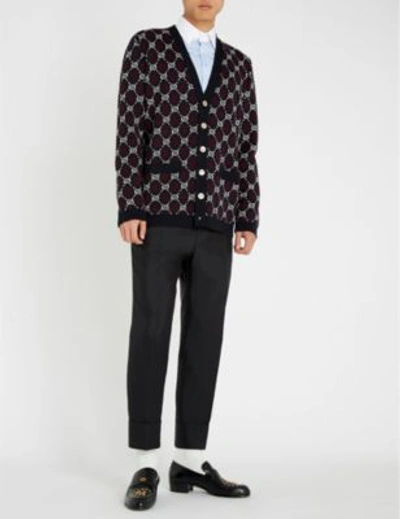 Shop Gucci Bee-motif Tailored-fit Cotton Shirt In Sky Blue