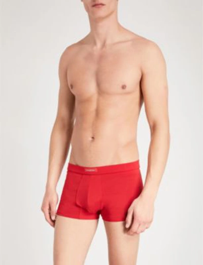 Shop Ermenegildo Zegna Solid Slim-fit Stretch-jersey Boxer Shorts In Red