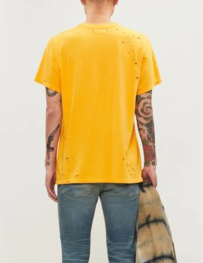 Shop Amiri Demon-print Distressed Cotton-jersey T-shirt In Yellow