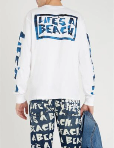 Shop Lifes A Beach Graphic-logo Cotton-jersey T-shirt In White
