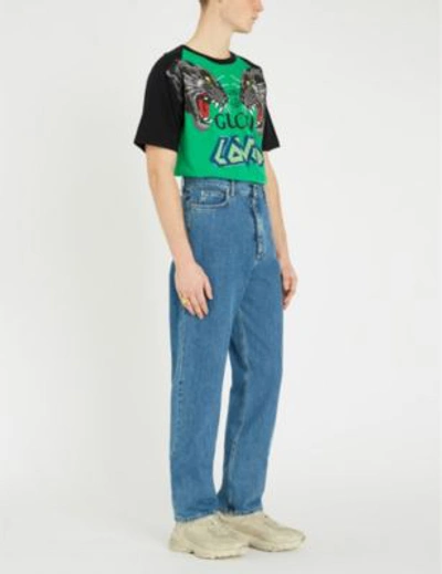 Shop Gucci Slogan-print Cotton-jersey T-shirt In Green