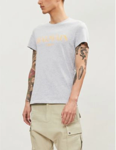 Shop Balmain Logo-print Cotton-jersey T-shirt In Orange Fluo