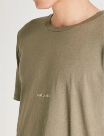 Shop Saint Laurent Logo-print Cotton-jersey T-shirt In Green