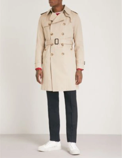 Shop Sandro Belted Cotton Mac In Beige