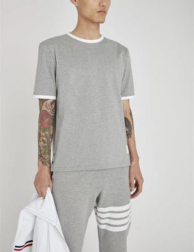 Shop Thom Browne Contrast-piping Cotton T-shirt In Light Grey
