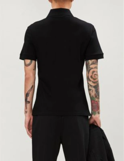 Shop Alexander Mcqueen Skeleton-embroidered Cotton-piqué Polo Shirt In Black