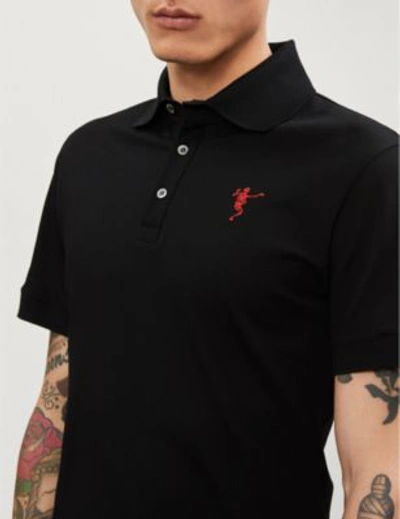 Shop Alexander Mcqueen Skeleton-embroidered Cotton-piqué Polo Shirt In Black