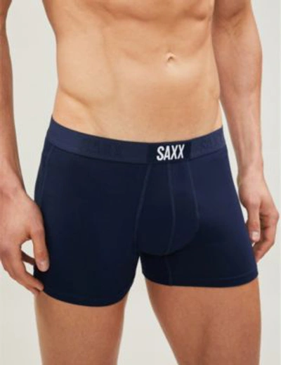 Shop Saxx Slim-fit Stretch-jersey Trunks In Navy