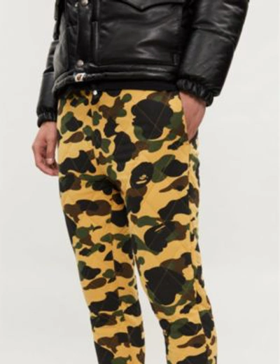 Shop A Bathing Ape Camouflage-print Quilted Stretch-jersey Jogging Bottoms In Yellow
