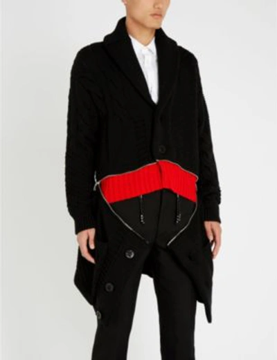 Shop Alexander Mcqueen Zip-embellished Wool Cardigan In Black/red