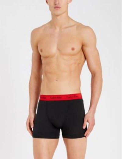 Shop Calvin Klein Pack Of Three Modern Essentials Classic-fit Stretch-cotton Trunks In Red Navy Grey