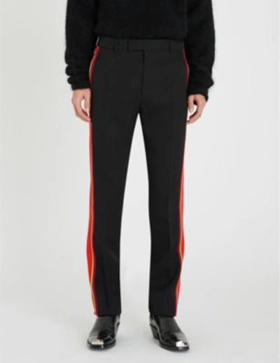 Shop Calvin Klein 205w39nyc Side-stripe Relaxed-fit Wool Straight-leg Trousers In Black Red