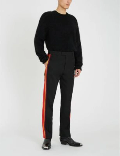 Shop Calvin Klein 205w39nyc Side-stripe Relaxed-fit Wool Straight-leg Trousers In Black Red