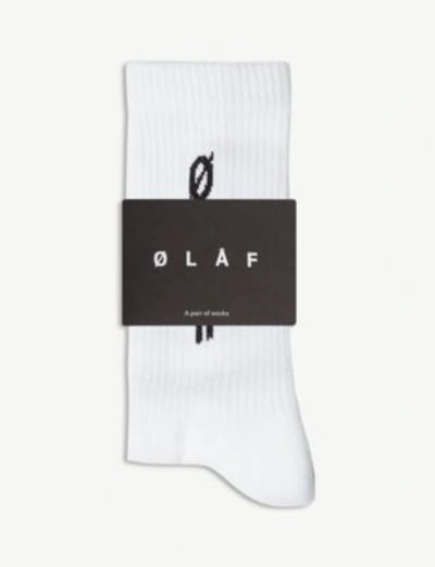 Shop Olaf Hussein Logo Cotton-blend Socks In White