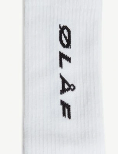 Shop Olaf Hussein Logo Cotton-blend Socks In White