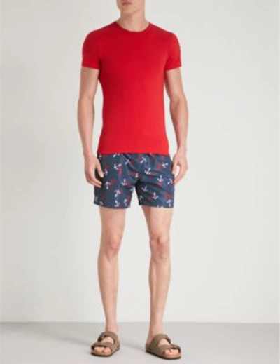 Shop Polo Ralph Lauren Traveller Relaxed-fit Anchor-print Swim Shorts In Navy White