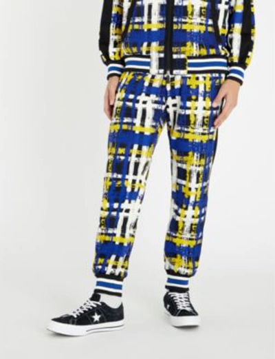 Shop Taakk Checked Stretch-jersey Jogging Bottoms In Blue