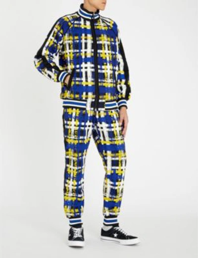 Shop Taakk Checked Stretch-jersey Jogging Bottoms In Blue