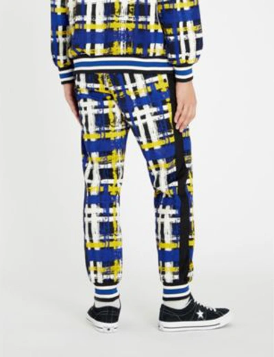 Shop Taakk Checked Stretch-jersey Jogging Bottoms In Blue