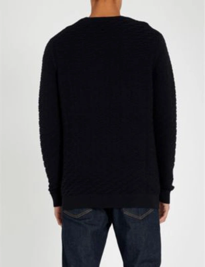 Shop Hugo Textured-knit Cotton Jumper In Navy