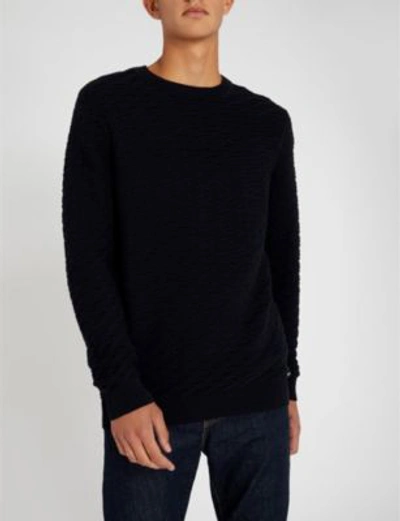 Shop Hugo Textured-knit Cotton Jumper In Navy