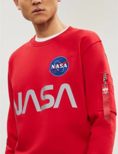 Shop Alpha Industries Appliquéd Cotton-jersey Sweatshirt In Speed Red