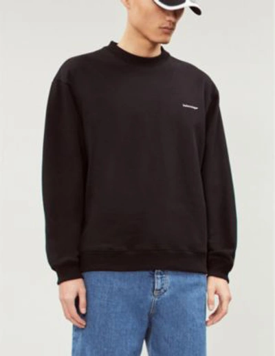 Shop Balenciaga Logo-print Cotton-jersey Sweatshirt In Black