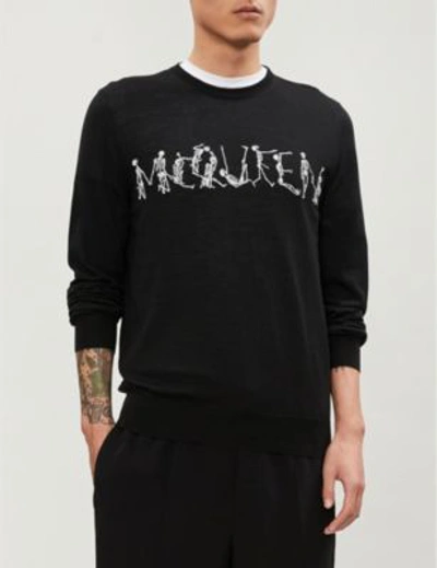 Shop Alexander Mcqueen Skeleton-intarsia Wool Jumper In Black/ivory