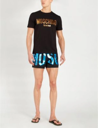 Shop Moschino Metallic Logo-print Cotton-jersey T-shirt In Bronze