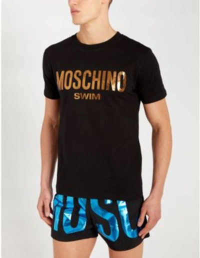 Shop Moschino Metallic Logo-print Cotton-jersey T-shirt In Bronze