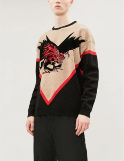 Shop Givenchy Dragon-intarsia Wool Jumper In Black Beige