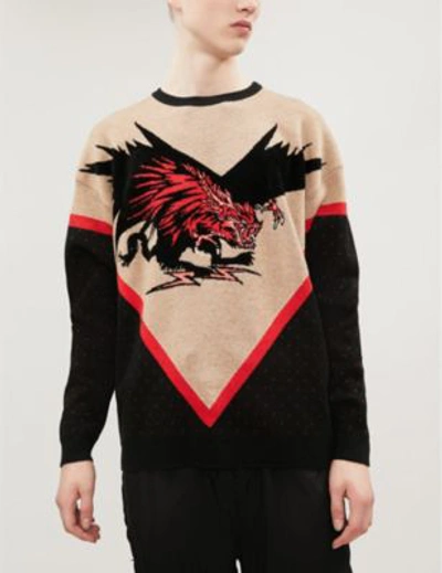 Shop Givenchy Dragon-intarsia Wool Jumper In Black Beige